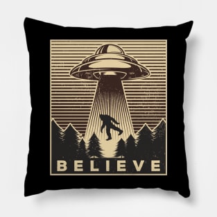 Bigfoot Ufo Retro Vintage Pillow