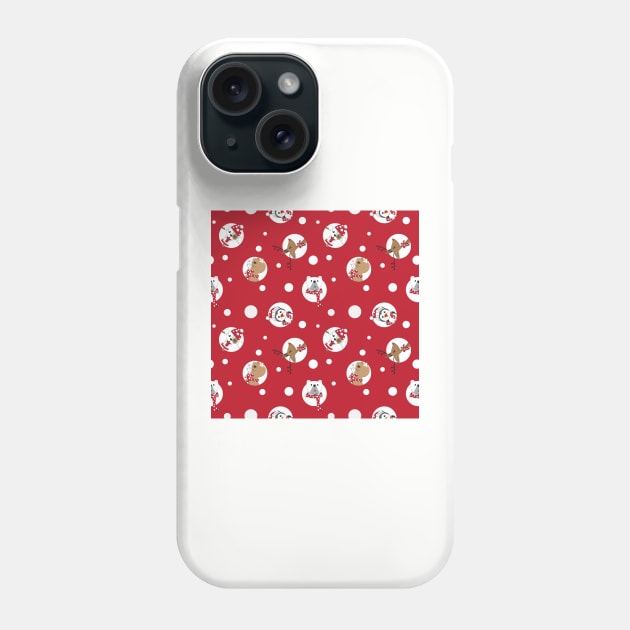 Christmas animals in white polka dots Phone Case by RebecaZum