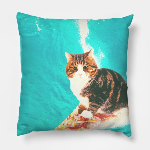 Kitty Cat Surfing Pizza Pillow by Random Galaxy