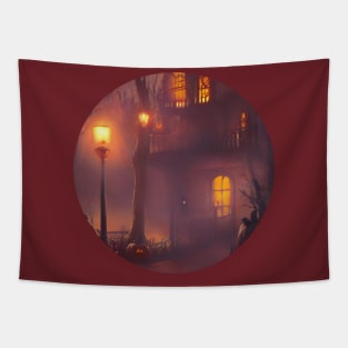 Halloween house in purple haze Tapestry