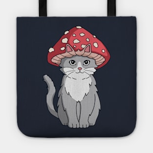 Cute Cat With Mushroom Hat Cottagecore Aesthetic Cat Kawaii Tote