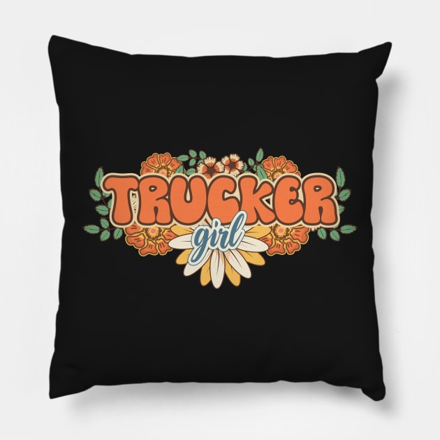 Groovy trucker girl female truck driver Pillow by HomeCoquette