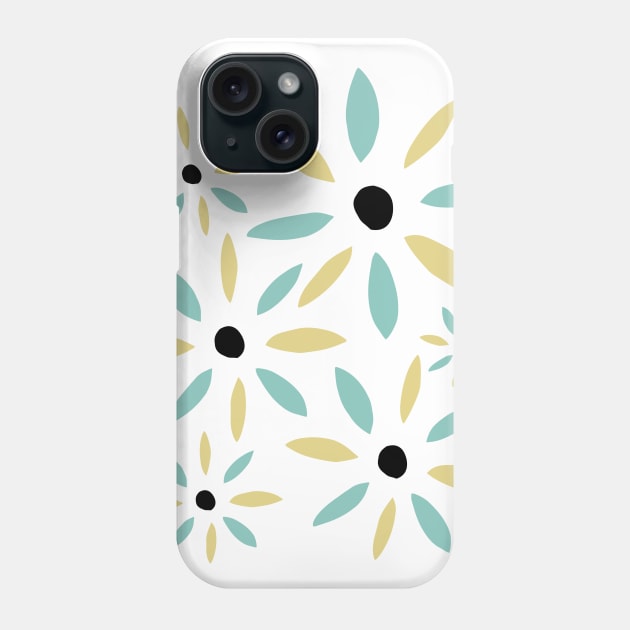 Yellow And Aqua Blue Abstract Retro Flowers Phone Case by OrchardBerry