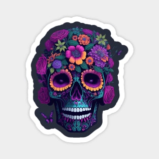 Funny Sugar Candy Skull With Flowers Magnet