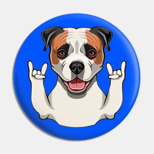 American Bulldog dog. Horns, Rock gesture. Dog portrait. American bulldog portrait Pin