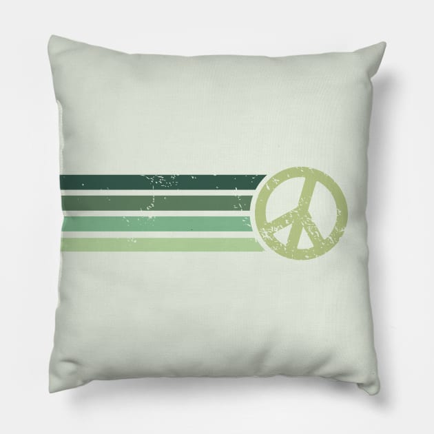 RETRO PEACE STRIPES - Vintage Green Pillow by Jitterfly