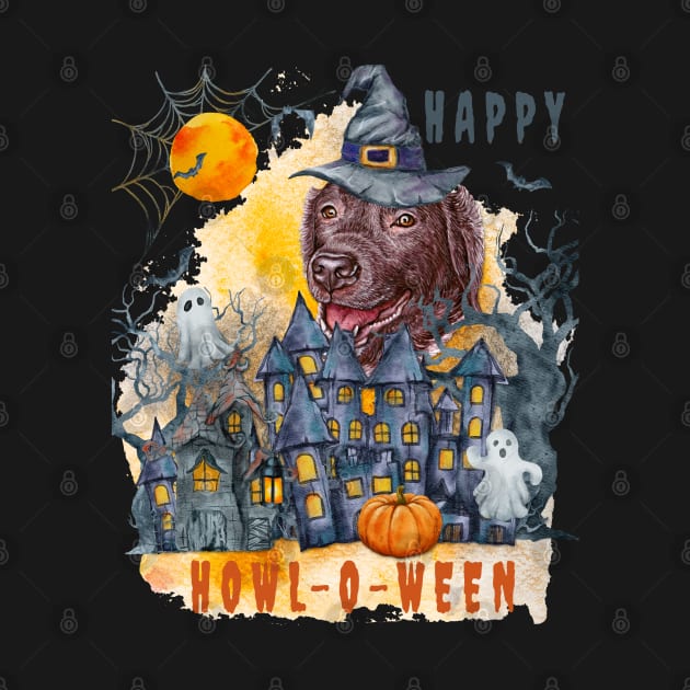 Labrador Retriever Happy Howl-o-ween Ghost Houses Funny Watercolor by Sniffist Gang