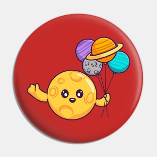 Cute Moon Holding Planet Balloon Cartoon Pin