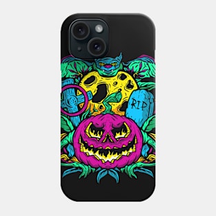 Psychedelic Halloween with Bat, Full Moon and Pumpkin Phone Case