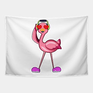 Flamingo with Headphone & Hearts Tapestry