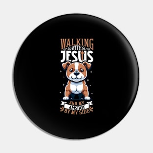 Jesus and dog - American Staffordshire Terrier Pin