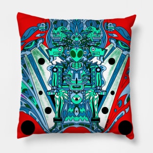 alien warfare in mayan spaceship ecopop pattern mandala Pillow