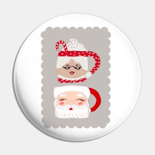 Santa and Mrs Claus Vintage Mugs Pin