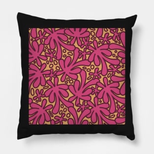 Modern abstract Matisse inspired design in beautiful dusky pink and burgundy on a mango yellow background Pillow