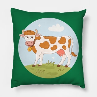 Cow Cartoon Hand Drawn Illustration Pillow