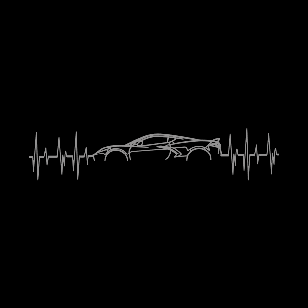C8 Corvette Heartbeat Grey Supercar EKG Sports Car Heart Beat Line Racecar Pulse by Tees 4 Thee