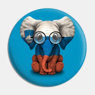 Baby Elephant with Glasses and Slovenian Flag Pin