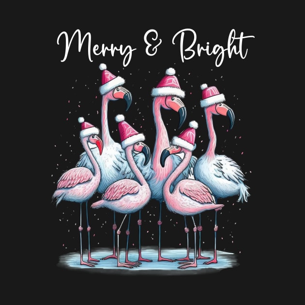 Merry And Bright Flamingos by RefinedApparelLTD