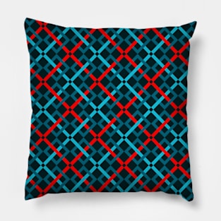 Geometric blue and red diamonds and squares repetion set collage Pillow