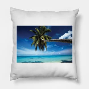 Palm Tree Bending Over The Beach Bora Bora Society Islands Pillow