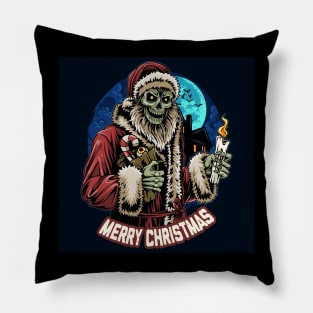 christmas-santa-claus-skull-zombie-holding-candle-midnight Pillow