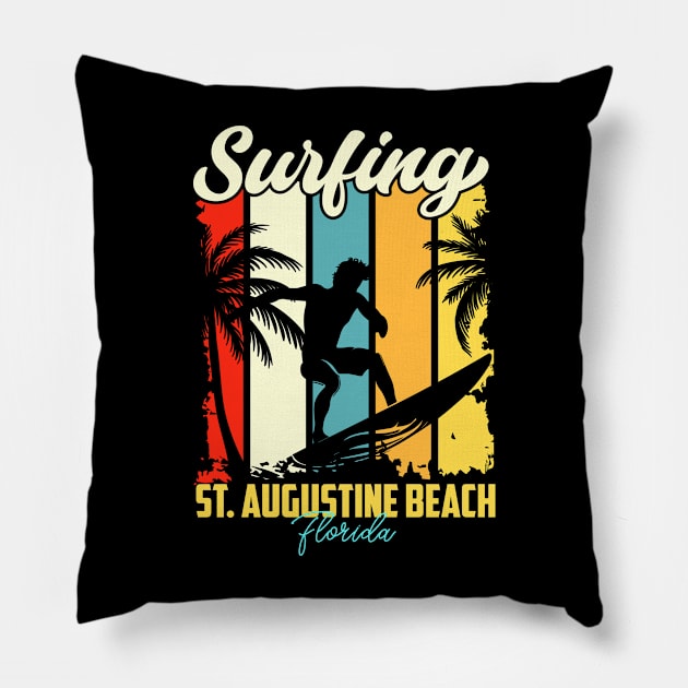 Surfing |  St. Augustine Beach, Florida Pillow by T-shirt US