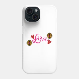 Love with hand drawn flowers and hearts Phone Case