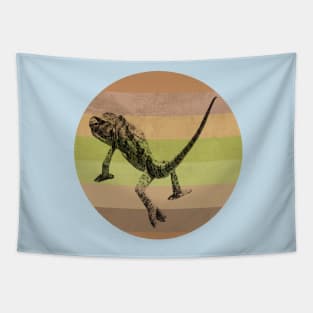 Chameleon on Retro-style Sunset in Colors of Africa Tapestry