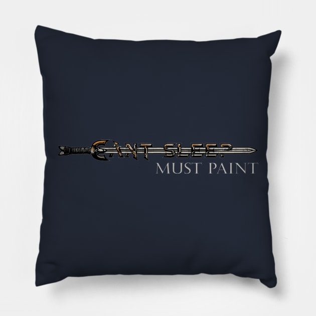 CAN'T SLEEP, MUST PAINT Sword Logo Pillow by CantSleepMustPaint