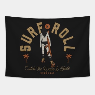 Surf And Roll | Retro Summer Roller Girl Surf and Skate Tapestry