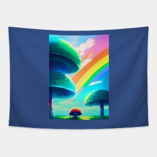 SURREAL RAINBOW AND MUSHROOMS Tapestry