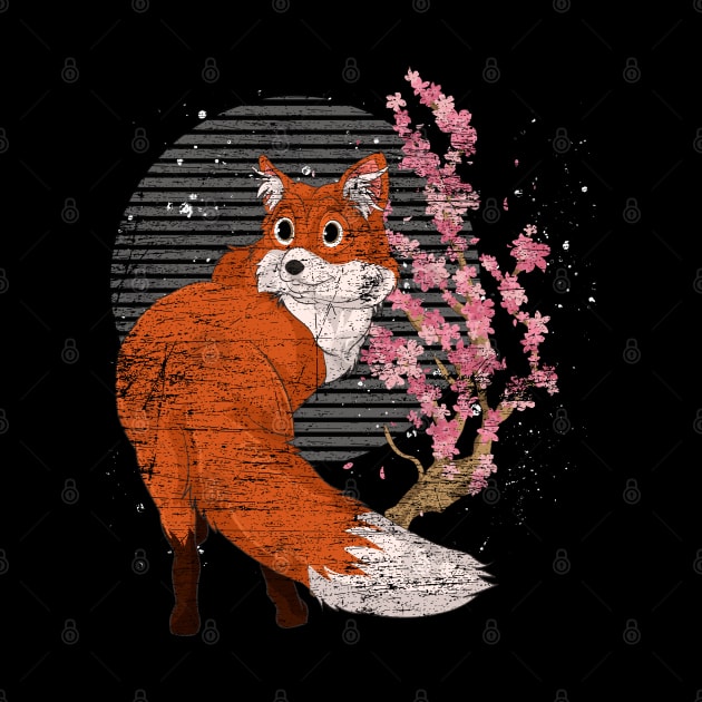 Wildlife Cherry Blossom Retro Fox Lover Forest Animal Fox by ShirtsShirtsndmoreShirts