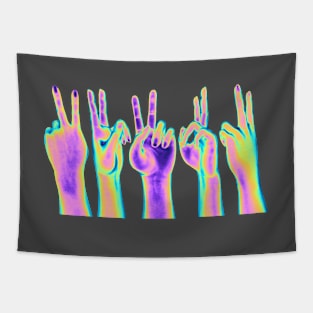 Electric Holo Hands making peace sign Tapestry