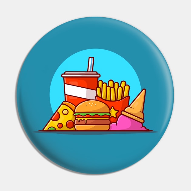 Burger, French Fries, Soft Drink, Pizza And Ice Cream Cone Cartoon Vector Icon Illustration Pin by Catalyst Labs