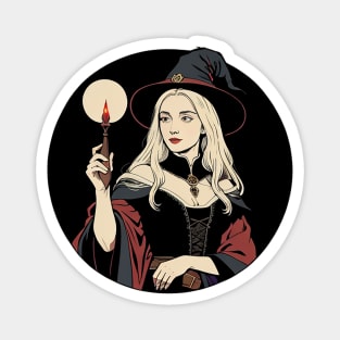 Blonde Witch Holding a Magic Candle Magnet