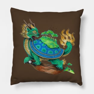 Green Asian Turtle Dragon Pillow