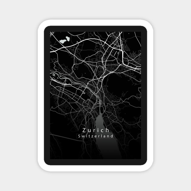 Zurich Switzerland City Map dark Magnet by Robin-Niemczyk