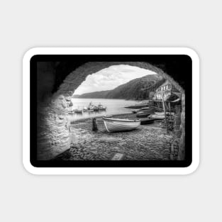 Clovelly Boats, North Devon, UK, Black And White Magnet