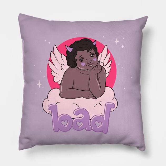 BAD CHERUB - purple Pillow by bratcave.studio