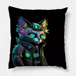 Cyberpunk Cat #3 Pillow