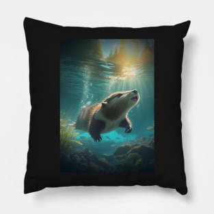 Adorable Beaver in the Water Pillow