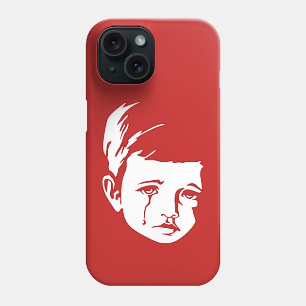 Faces - crying gypsy boy on a red and orange floral background Phone Case by VrijFormaat