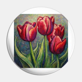 Trio of Deep Red Folk Art Tulips Pin