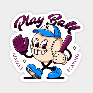 Play Ball, a cartoon illustration of a baseball mascot Magnet