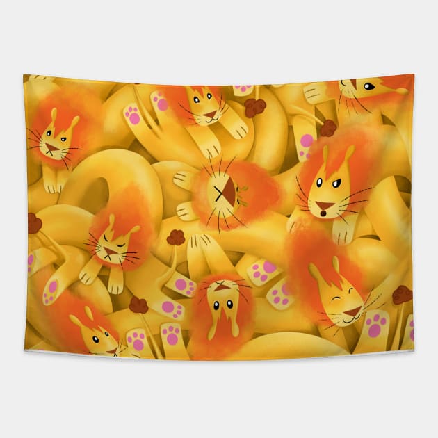 Spaghetti Lions Tapestry by Monster Under The Rainbow