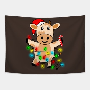 Cow Reindeer Hat Santa Christmas Lights Tapestry