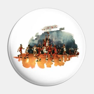 Vintage Sports Game with Basketball Players Pin