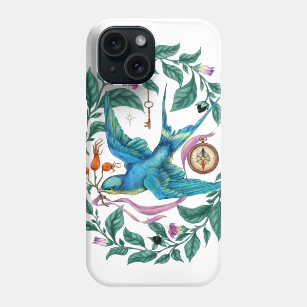 Flying swallow and Nightshade. Phone Case by Sitenkova