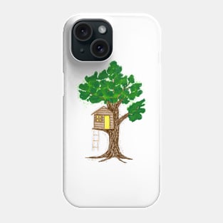 Watercolor and crayon style drawn treehouse Phone Case