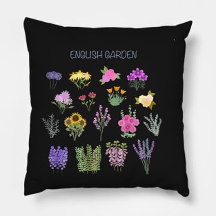 English Cottage Garden on White Background Pillow